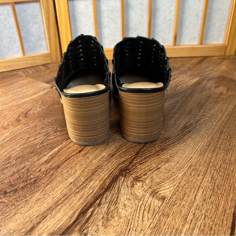 LC Lauren Conrad Woven Mule Heels Black Pointed Toe Size 6.5 - Picture 3 of 11